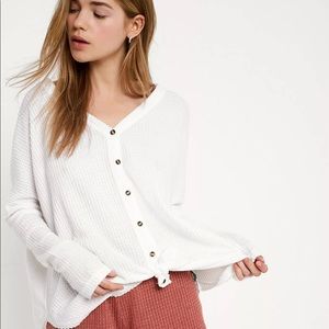 Urban Outfitters White Button-Up Thermal Top